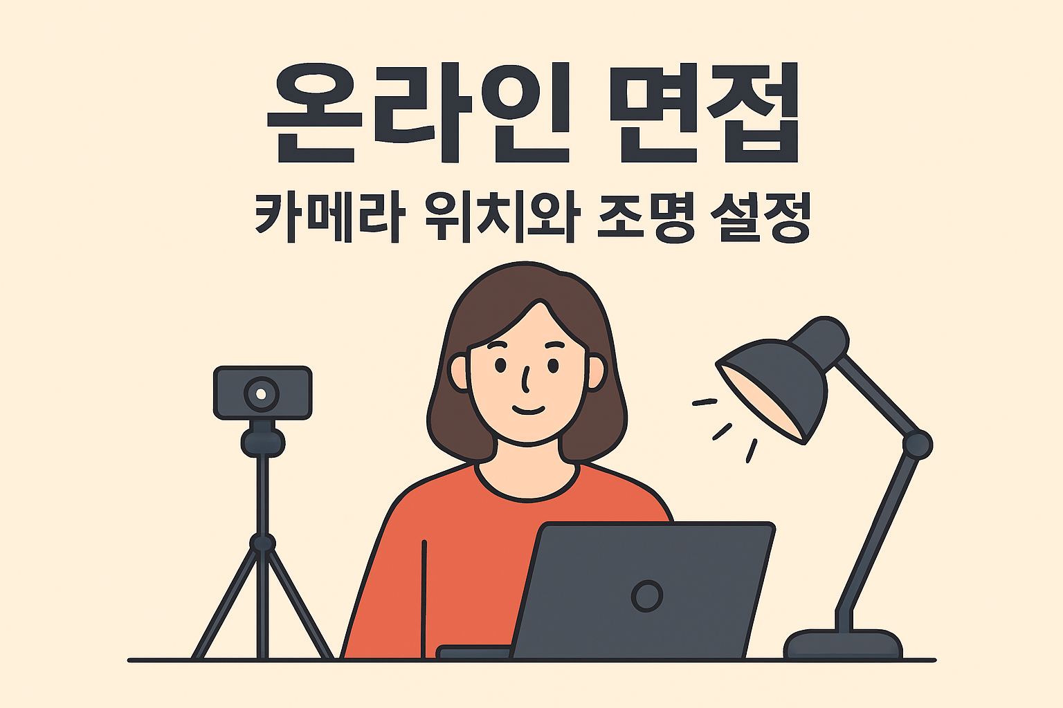 온라인 면접 카메라 위치와 조명 설정 이미지